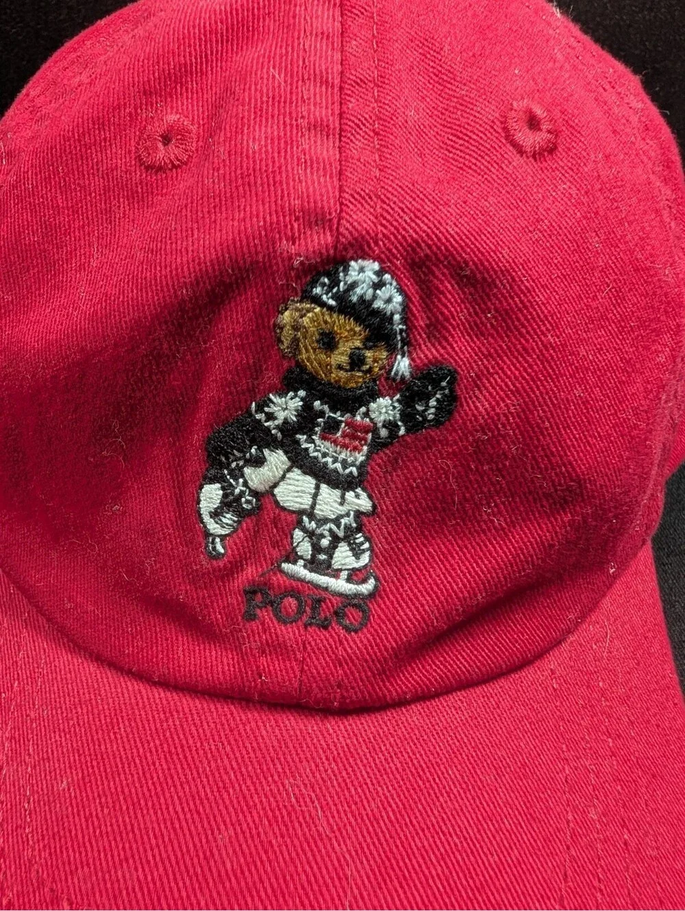 Polo Ralph Lauren Girls 2T 4T Red Ice Skate Bear Cotton Adjustable Baseball Cap